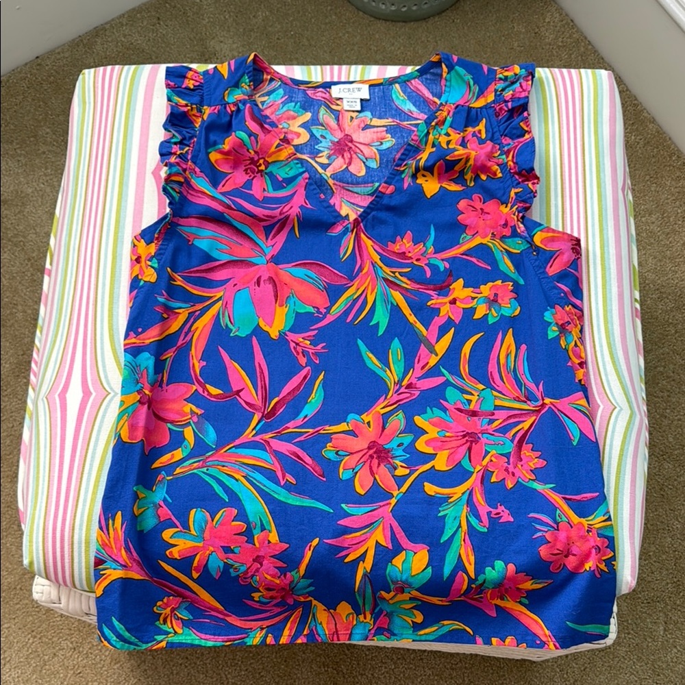 J. Crew Colorful Floral V-Neck Top, sleeveless size XXS